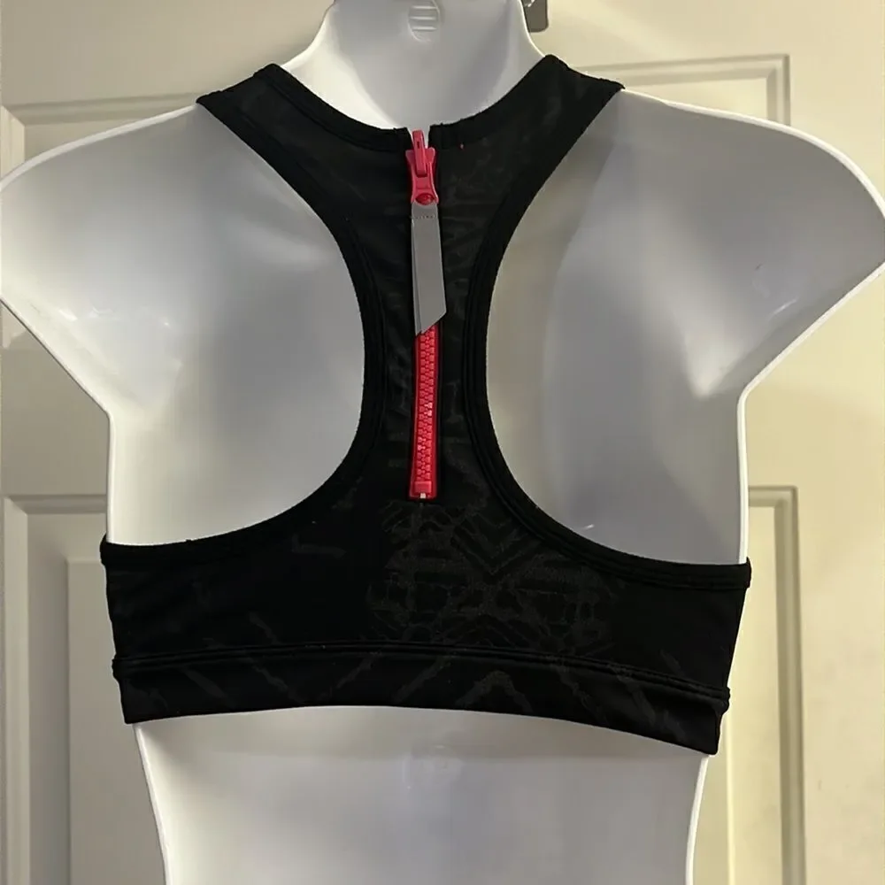 Free People Movement Black/Gray/Coral Abstract Pullover Zip-Up Sports Bra- Small